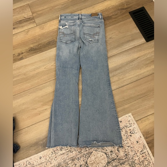 American Eagle Outfitters Super High Rise Distressed Flare Jeans; 4 X-Short - Picture 2 of 3